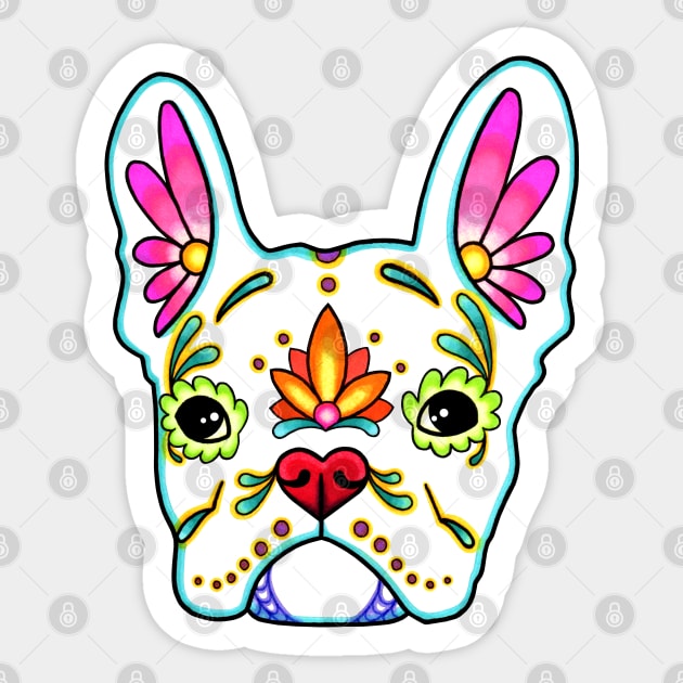 French Bulldog in White - Day of the Dead Sugar Skull Dog Sticker by prettyinink